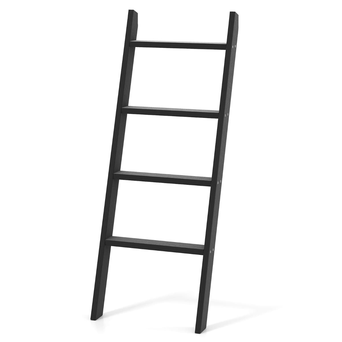 CostwayÉchelle à Couvertures Étagère Murale à 4 Niveaux pour Présentation et Rangement Porte-serviettes en Bois Support à Plantes Rustique Noir