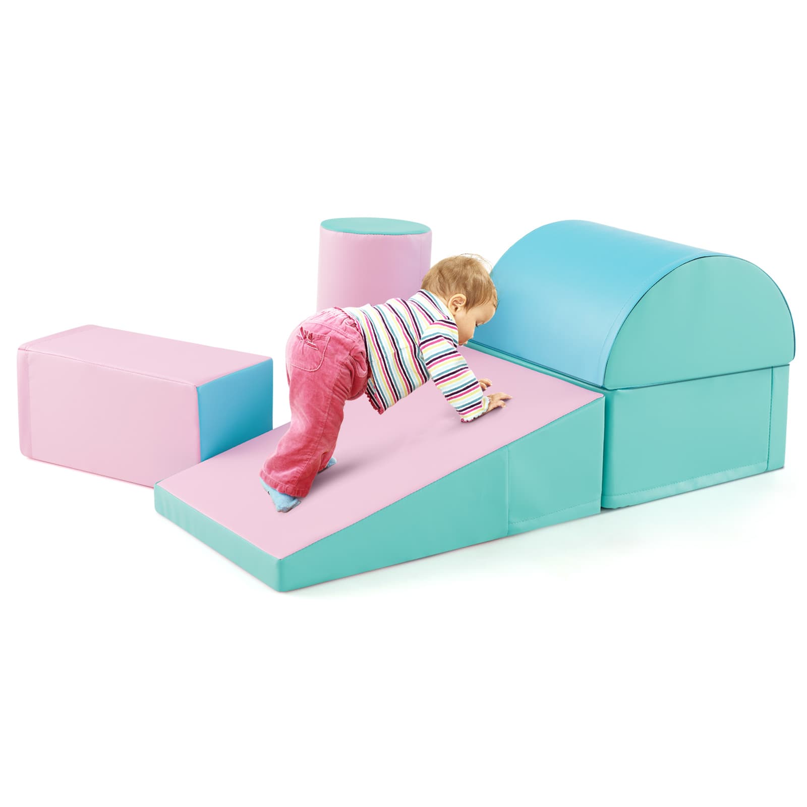 CostwayBlocs de Construction de Grands XL en Mousse-5 Pièces Jouets Éducatifs sur Logiciel avec Housse Vert