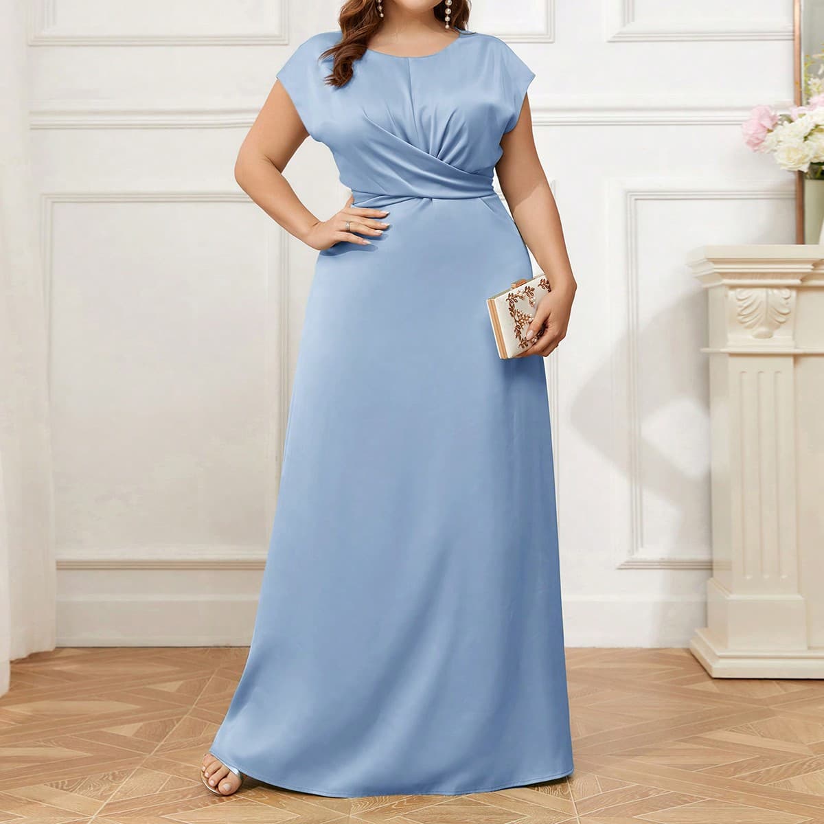 Robe de demoiselle dhonneur élégante de grande taille avec épaules dénudées, nœud papillon à la taille croisée