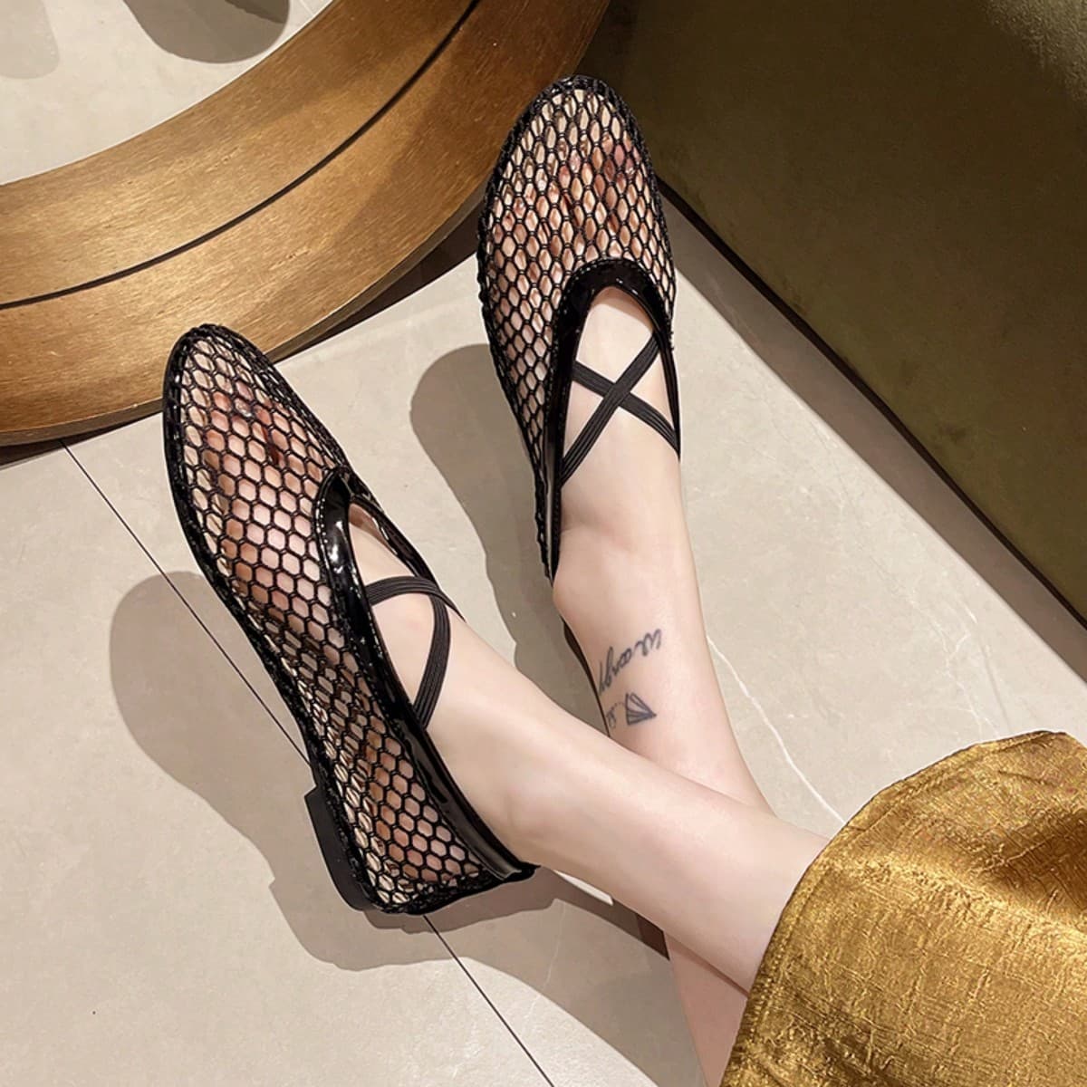 Chaussures de ballet Mary Jane pour femmes en filet à la mode, chaussures de marche d'été, chaussures pour femmes légères, souples et pratiques Ã