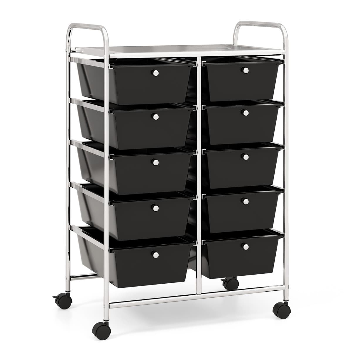 CostwayTour de Rangement à Roulettes- 10 Tiroirs Amovibles 65,5 x 37 x 87 CM Format A4 et et Lettre Noir