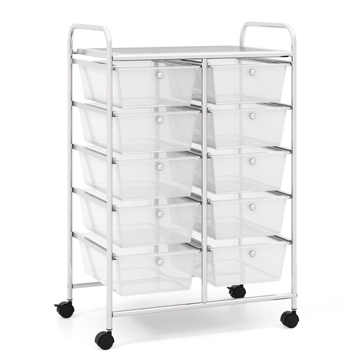CostwayTour de Rangement à Roulettes- 10 Tiroirs Amovibles 65,5 x 37 x 87 CM Format A4 et et Lettre Transparent