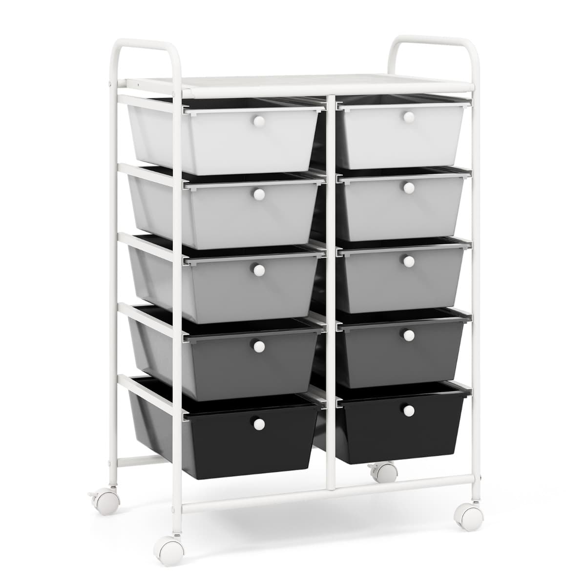 CostwayTour de Rangement à Roulettes- 10 Tiroirs Amovibles 65,5 x 37 x 87 CM Format A4 et et Lettre Noir+Gris
