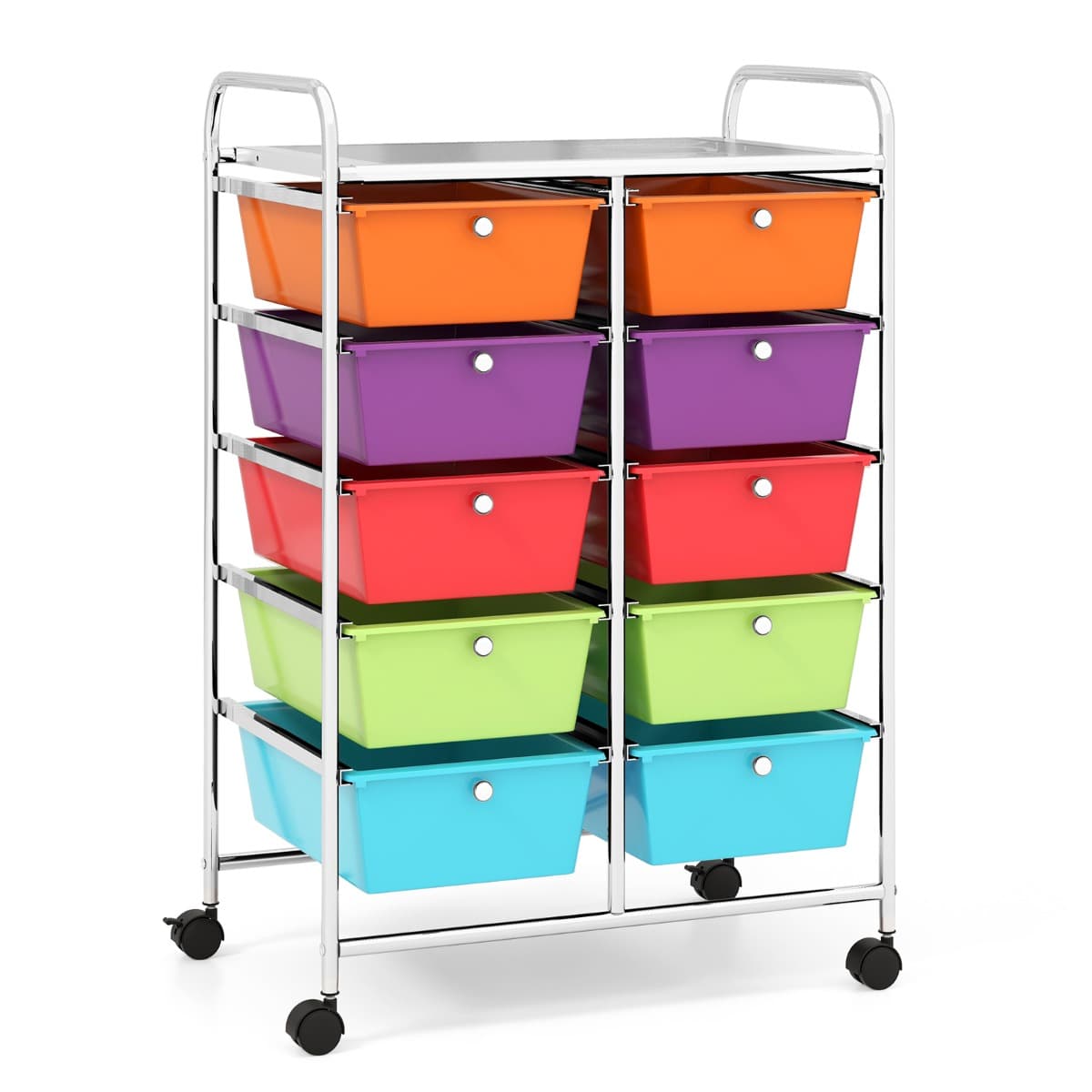 CostwayTour de Rangement à Roulettes- 10 Tiroirs Amovibles 65,5 x 37 x 87 CM Format A4 et et Lettre Coloré