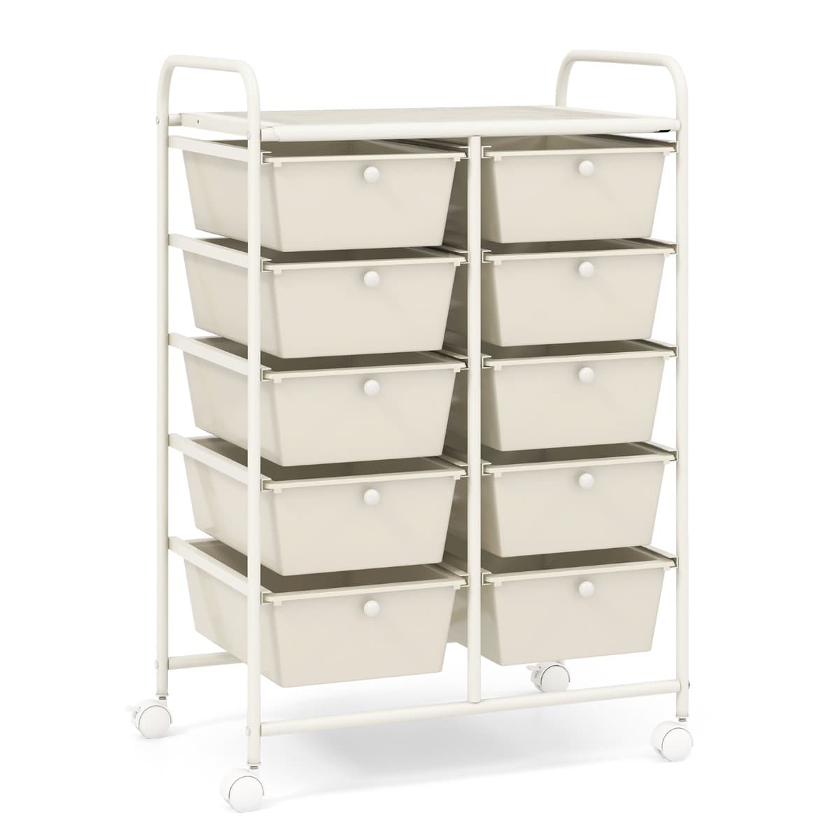 CostwayTour de Rangement à Roulettes- 10 Tiroirs Amovibles 65,5 x 37 x 87 CM Format A4 et et Lettre Blanc